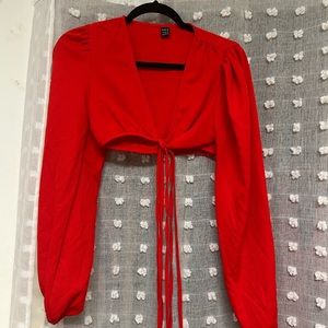 Long Sleeve Red Cropped Shirt